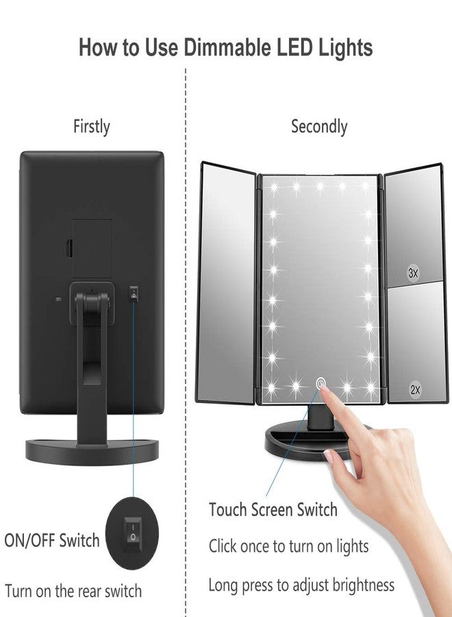 WEILY Makeup Mirror with 21 LED Lights,Two Power Supply Modes, Adjustable Touch Screen and 1x/2x/3x Magnification Tri-Fold Vanity Mirror,Chargeable Travel Cosmetic Mirror for Desktop (Black) - Image 5